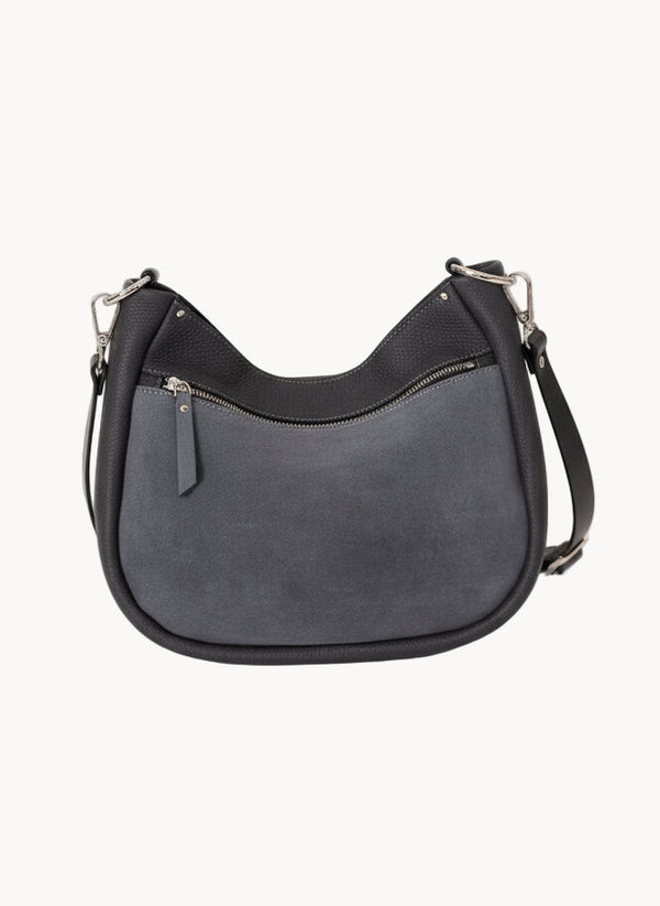 STELLA Leather Handbag - Grey & Suede