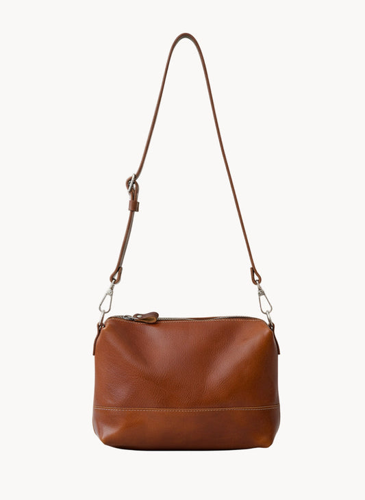 ROBIN Leather Handbag with Two Handles - Ginger Brown